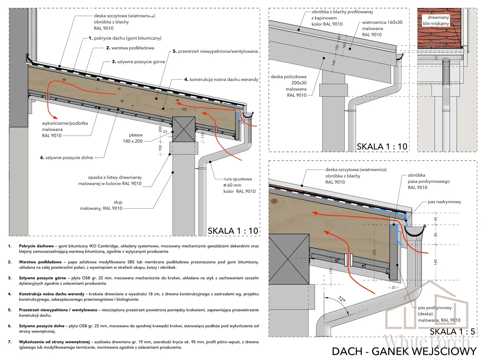 Detale domu z werandą: dach, okapy, balustrady i okiennice - podgląd detalu
