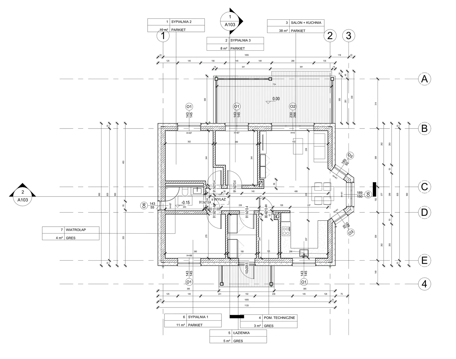 Rzut kondygnacji - Projekt domu Uroczy Klasyczny 82 82 m² - dom z werandą w stylu amerykańskim