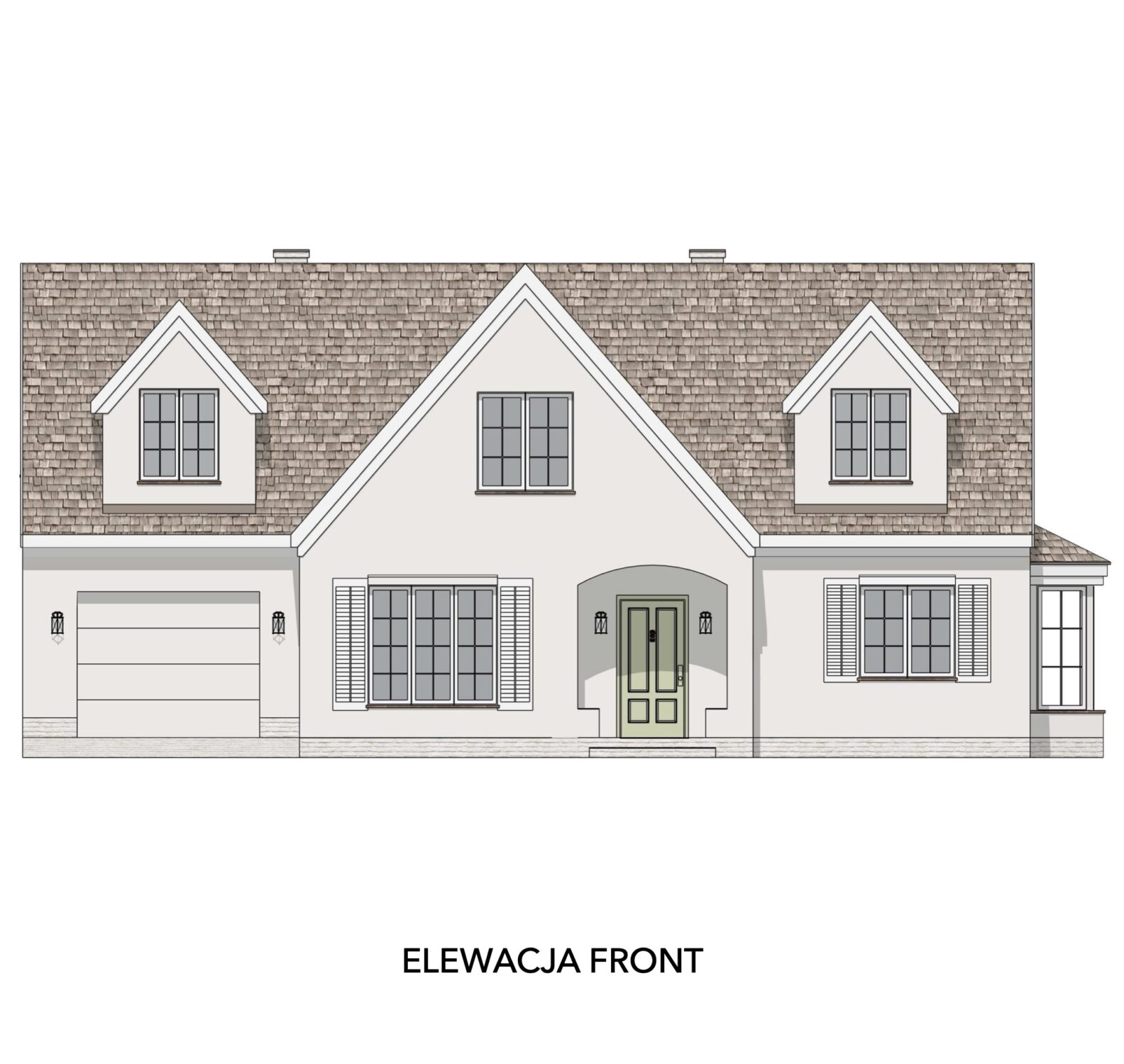 Rodzinny dom z garażem i zadaszonym tarasem front