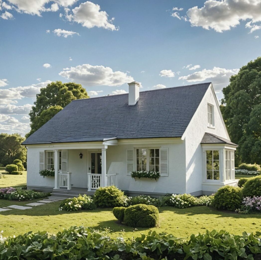 Uroczy – domek parterowy z poddaszem i tarasem, front domu w stylu amerykańskim | White Porch