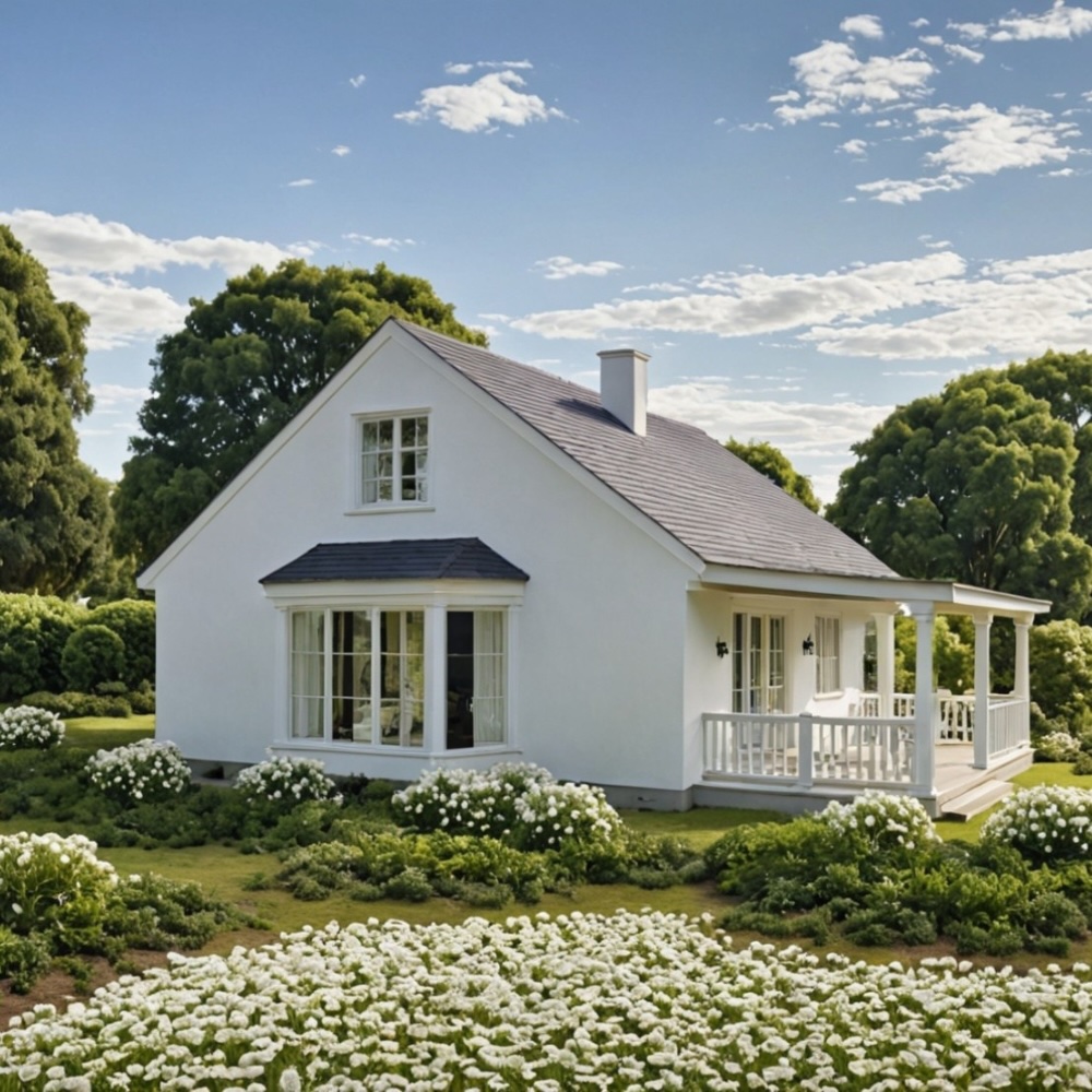 Biały dom wśród kwiatów