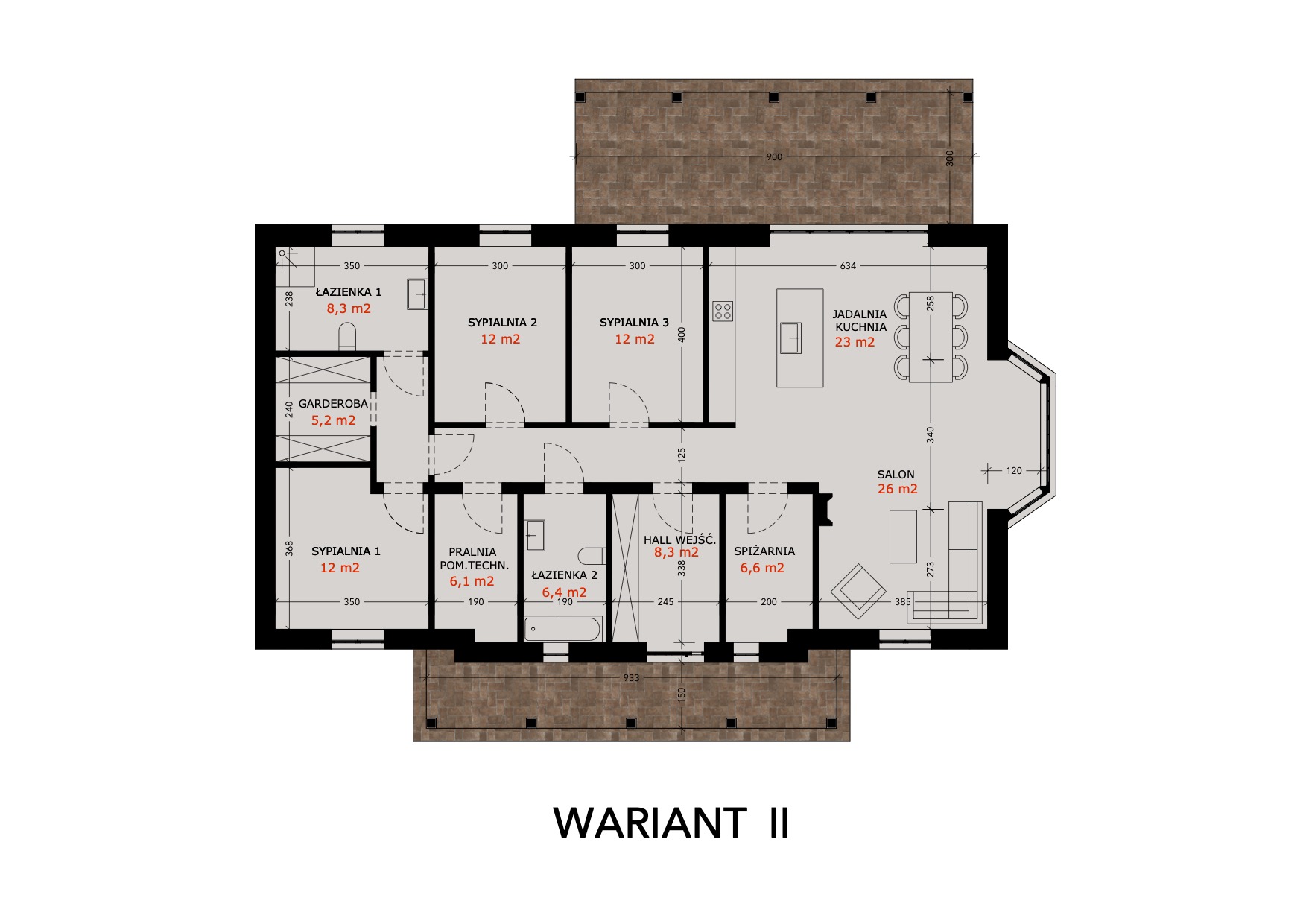 Rzut domu PARTEROWY 138 – wariant II